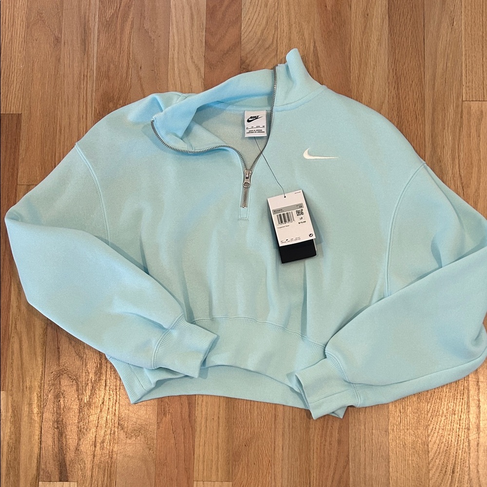 Nike Women's Light Blue Quarter-Zip Hoodie